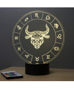 Lampe illusion 3D représentant le signe du zodiaque Taureau.