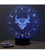 Lampe illusion 3D représentant le signe du zodiaque Taureau.