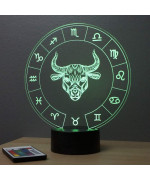 Lampe illusion 3D représentant le signe du zodiaque Taureau.