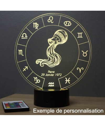 Lampe illusion 3D représentant le signe du zodiaque Verseau.