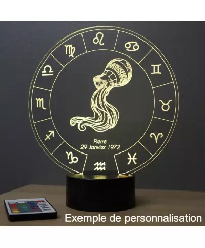 Lampe illusion 3D représentant le signe du zodiaque Verseau.