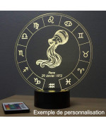 Lampe illusion 3D représentant le signe du zodiaque Verseau.
