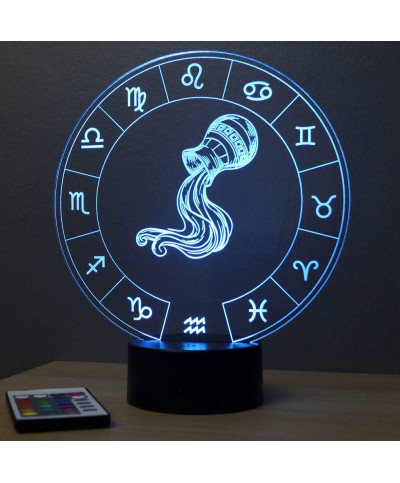 Lampe illusion 3D représentant le signe du zodiaque Verseau.