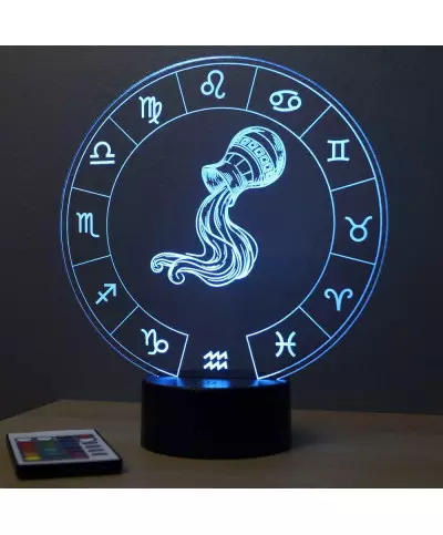 Lampe illusion 3D représentant le signe du zodiaque Verseau.