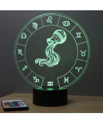 Lampe illusion 3D représentant le signe du zodiaque Verseau.
