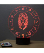 Lampe illusion 3D représentant le signe du zodiaque Vierge.