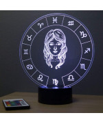 Lampe illusion 3D représentant le signe du zodiaque Vierge.