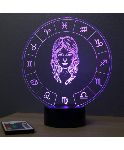 Lampe illusion 3D représentant le signe du zodiaque Vierge.