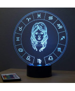 Lampe illusion 3D représentant le signe du zodiaque Vierge.
