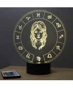 Lampe illusion 3D représentant le signe du zodiaque Vierge.