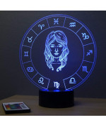 Lampe illusion 3D représentant le signe du zodiaque Vierge.