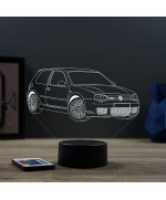 Lampe illusion 3D en verre acrylique gravée au laser représentant une voiture VW Golf 4 R32.