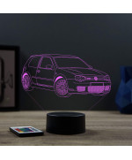 Lampe illusion 3D en verre acrylique gravée au laser représentant une voiture VW Golf 4 R32.