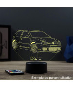Lampe illusion 3D en verre acrylique gravée au laser représentant une voiture VW Golf 4 R32.