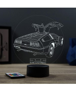 Lampe illusion 3D en verre acrylique gravée au laser représentant une voiture De Lorean DMC12.