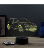 Lampe illusion 3D en verre acrylique gravée au laser représentant une voiture VW Golf 4 R32.