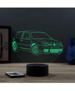 Lampe illusion 3D en verre acrylique gravée au laser représentant une voiture VW Golf 4 R32.