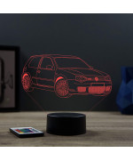 Lampe illusion 3D en verre acrylique gravée au laser représentant une voiture VW Golf 4 R32.