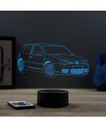 Lampe illusion 3D en verre acrylique gravée au laser représentant une voiture VW Golf 4 R32.
