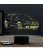 Lampe illusion 3D en verre acrylique gravée au laser représentant une voiture VW Golf 4 R32.