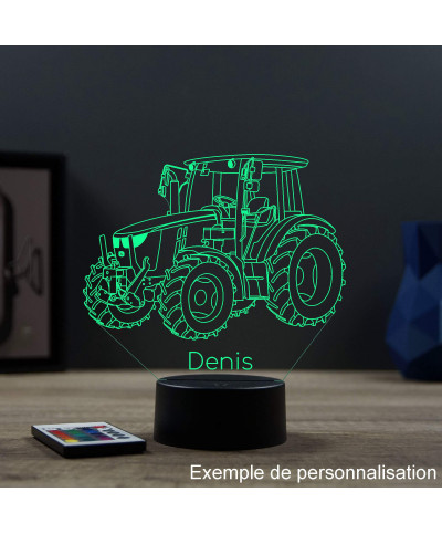 Lampe illusion 3D en verre acrylique gravée au laser représentant un tracteur John Deere.