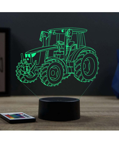 Lampe illusion 3D en verre acrylique gravée au laser représentant un tracteur John Deere.