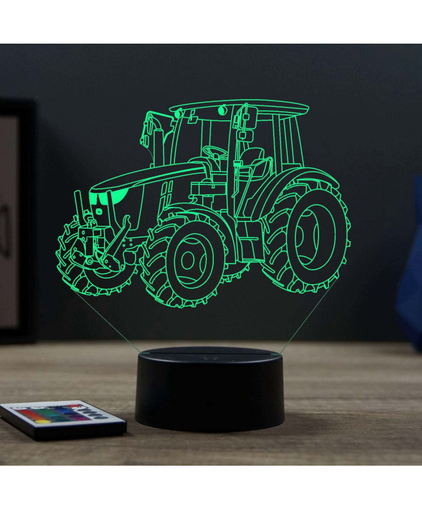 Lampe illusion 3D en verre acrylique gravée au laser représentant un tracteur John Deere.