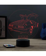 Lampe illusion 3D en verre acrylique gravée au laser représentant une voiture De Lorean DMC12.
