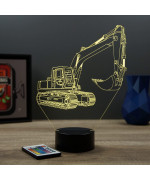 Lampe illusion 3D en verre acrylique gravée au laser représentant une pelleteuse.