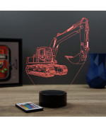 Lampe illusion 3D en verre acrylique gravée au laser représentant une pelleteuse.