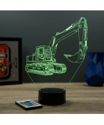 Lampe illusion 3D en verre acrylique gravée au laser représentant une pelleteuse.