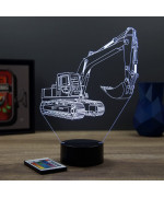 Lampe illusion 3D en verre acrylique gravée au laser représentant une pelleteuse.
