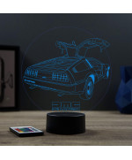 Lampe illusion 3D en verre acrylique gravée au laser représentant une voiture De Lorean DMC12.