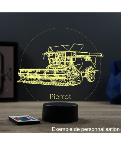 Lampe illusion 3D en verre acrylique gravée au laser représentant une Moissonneuse Batteuse.