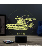 Lampe illusion 3D en verre acrylique gravée au laser représentant une Moissonneuse Batteuse.