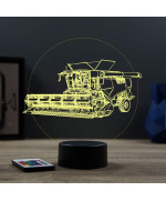 Lampe illusion 3D en verre acrylique gravée au laser représentant une Moissonneuse Batteuse.