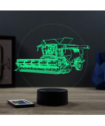Lampe illusion 3D en verre acrylique gravée au laser représentant une Moissonneuse Batteuse.