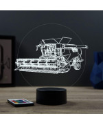 Lampe illusion 3D en verre acrylique gravée au laser représentant une Moissonneuse Batteuse.