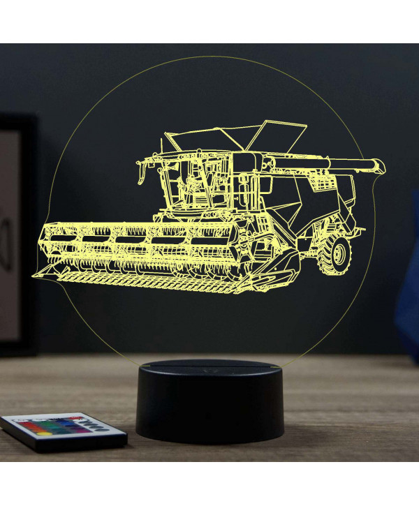 Lampe illusion 3D en verre acrylique gravée au laser représentant une Moissonneuse Batteuse.