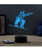 Lampe illusion 3D en verre acrylique gravée au laser représentant un Surfeur sur son snowboard.