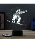 Lampe illusion 3D en verre acrylique gravée au laser représentant un Surfeur sur son snowboard.