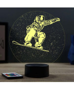 Lampe illusion 3D en verre acrylique gravée au laser représentant un Surfeur sur son snowboard.