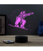 Lampe illusion 3D en verre acrylique gravée au laser représentant un Surfeur sur son snowboard.