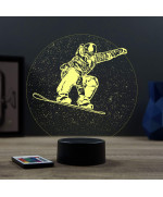 Lampe illusion 3D en verre acrylique gravée au laser représentant un Surfeur sur son snowboard.