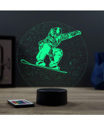 Lampe illusion 3D en verre acrylique gravée au laser représentant un Surfeur sur son snowboard.