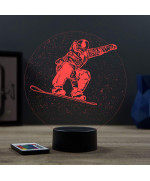 Lampe illusion 3D en verre acrylique gravée au laser représentant un Surfeur sur son snowboard.
