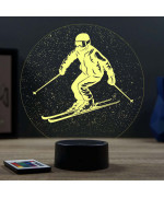 Lampe illusion 3D en verre acrylique gravée au laser représentant un Skieur  en ski faisant du freeride.