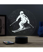 Lampe illusion 3D en verre acrylique gravée au laser représentant un Skieur  en ski faisant du freeride.
