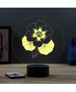 Lampe illusion 3D en verre acrylique gravée au laser représentant une fleur de Capucine.