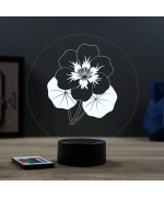 Lampe illusion 3D en verre acrylique gravée au laser représentant une fleur de Capucine.